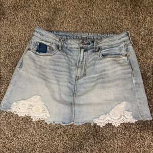 American Eagle Outfitters Blue A-Line Mini Skirt with Cut Out Embellishments